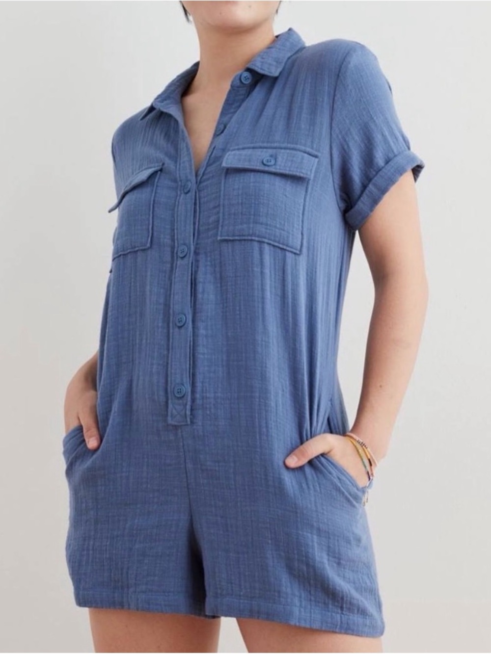 aerie Softest Utility Relaxed Gauze 100% Cotton Button Front Romper Size M